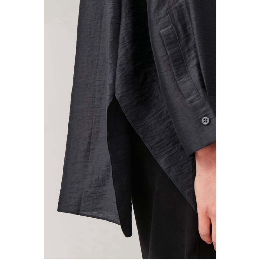 COS Button Up Shirt Women's 4 Midnight Blue Crinkled Draped Shirt - Picture 11 of 12